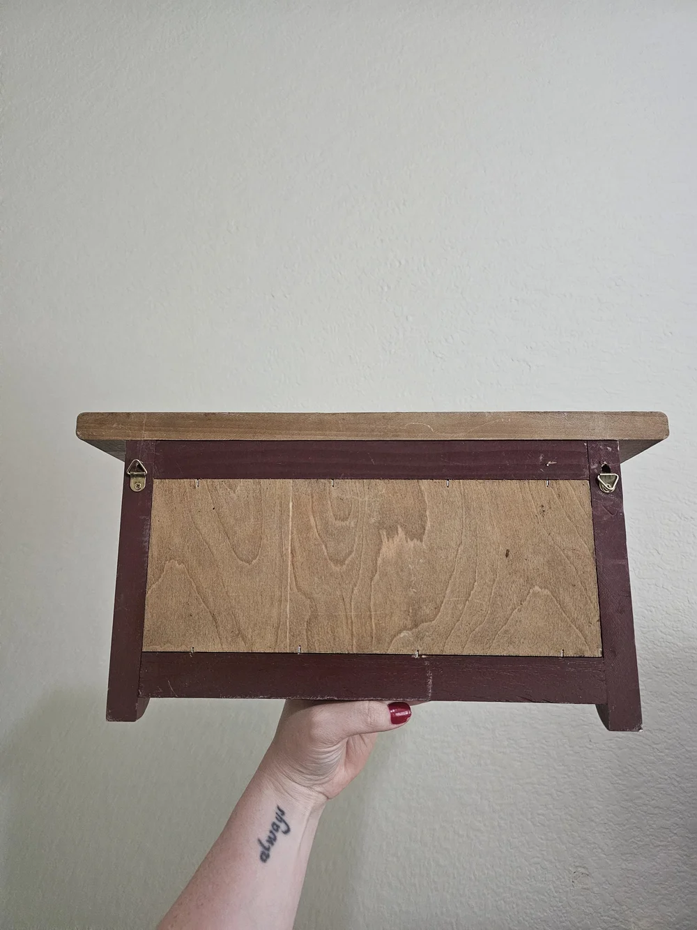 Two-Tone Brown Wall Shelf with Three Hooks - Unbranded